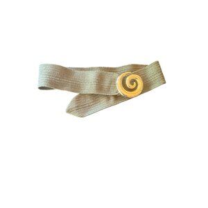 Vintage Charmant Gold Spiral Buckle Olive Green Ribbed Elastic Waist Belt